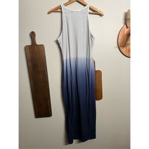 Athleta Blue White Ombre Striped Pima Cotton Sleeveless Maxi Dress Size Small